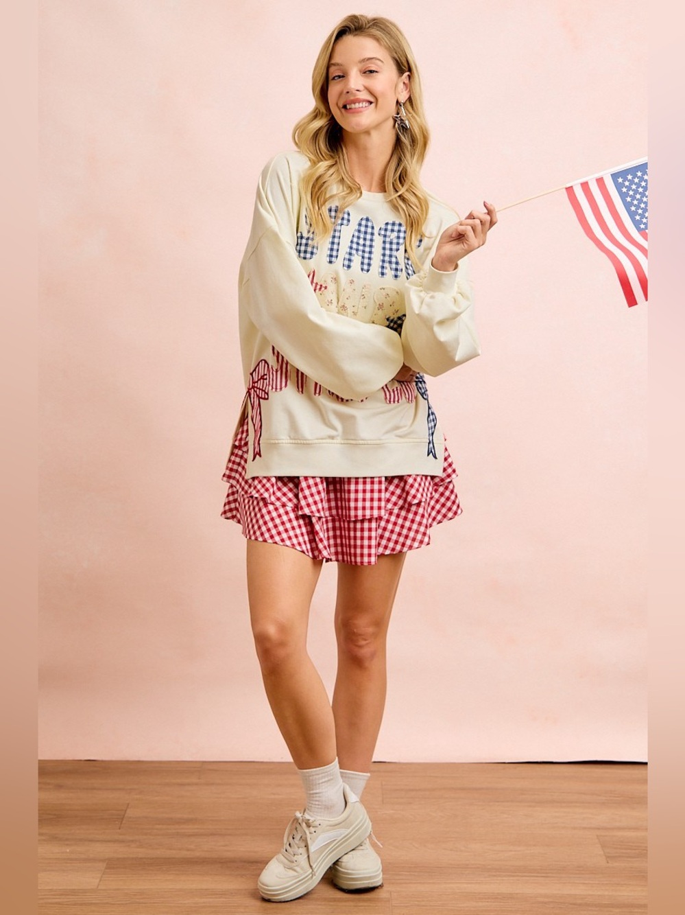 BiBi 4th Of July Stars And Stripes Patches Sweatshirt - Picture 11 of 16